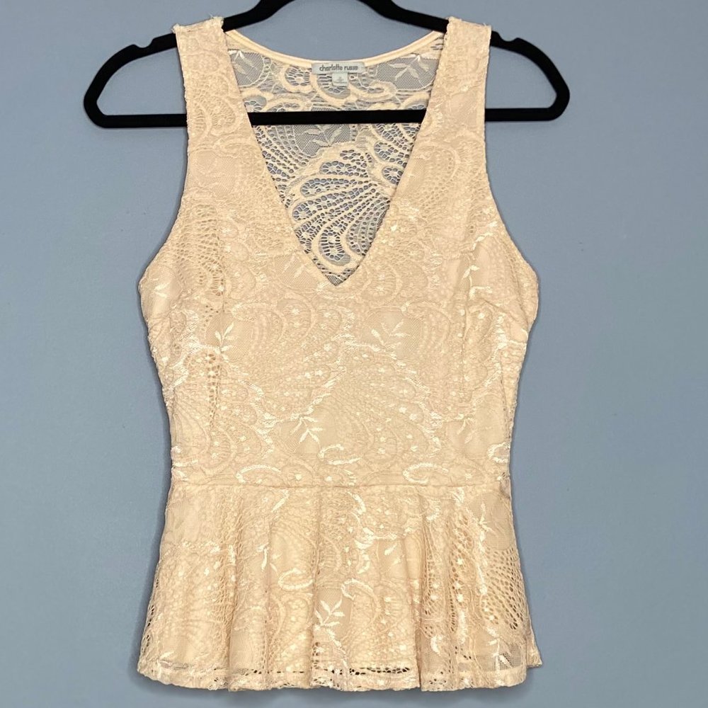 Beige Lace Peplum Top